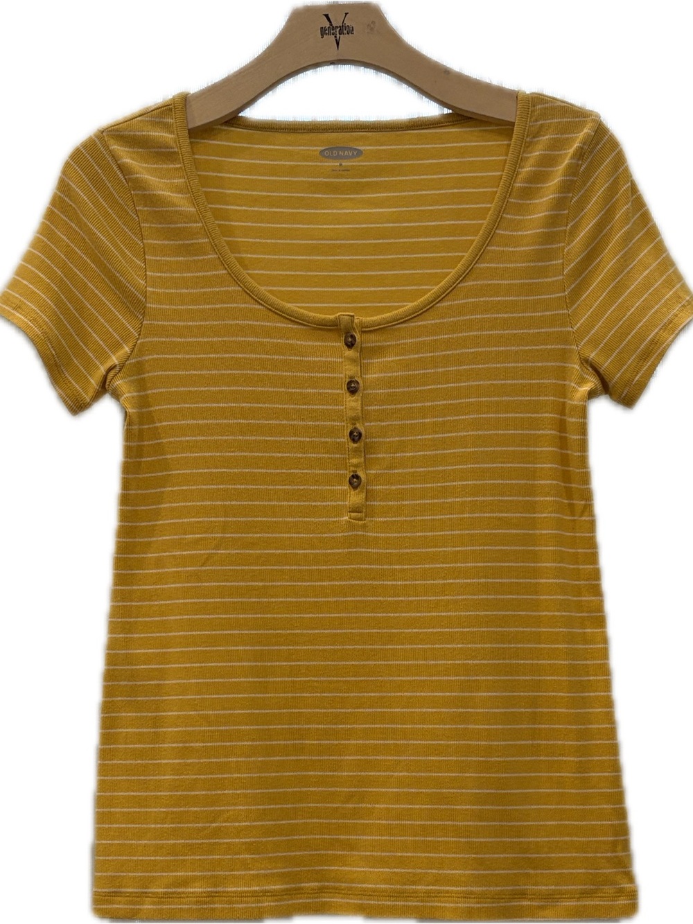 Old Navy Mustard Striped Short Sleeve Tee
